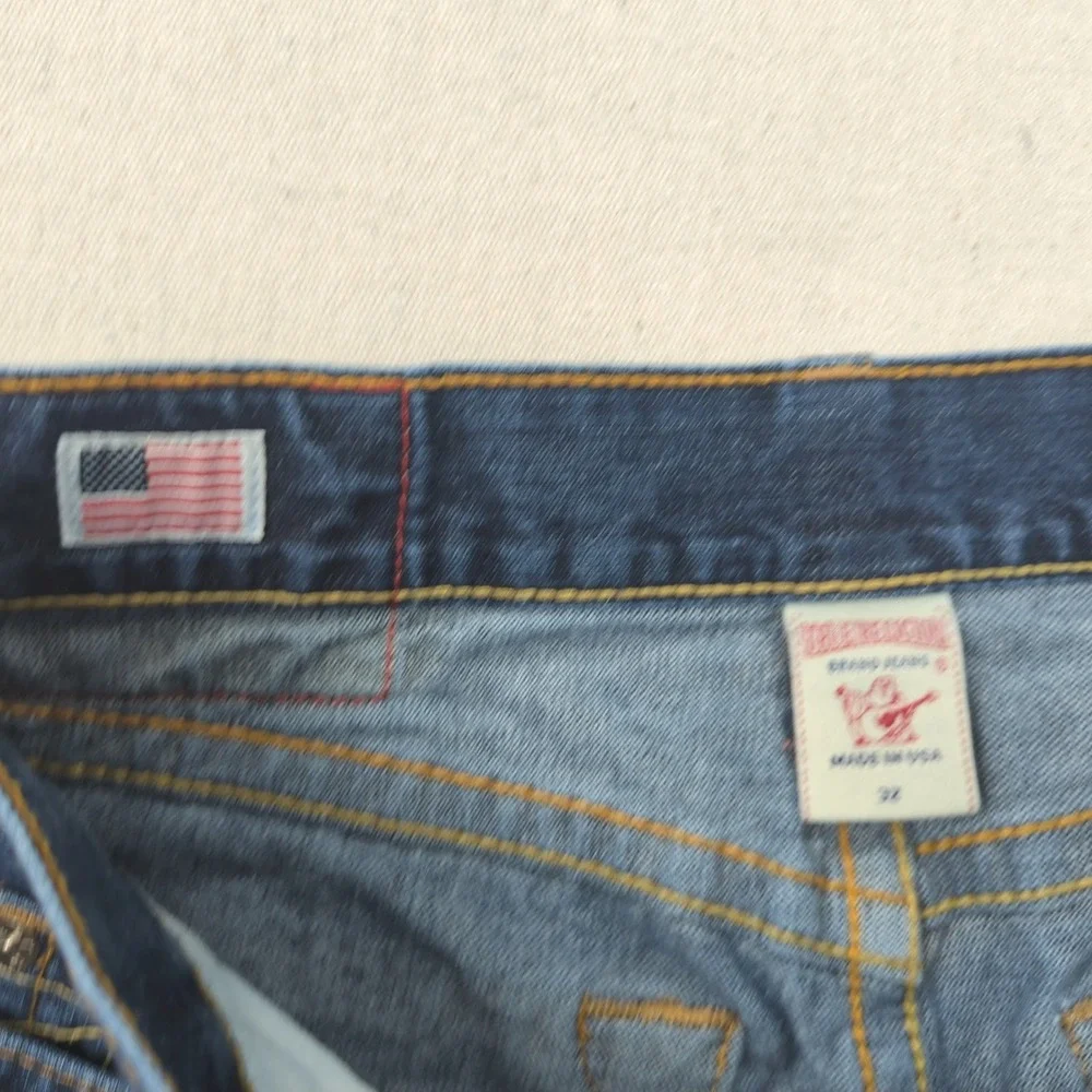 True Religion Jeans Mens 32x29 Blue Bobby Straight Dark Wash Hemmed